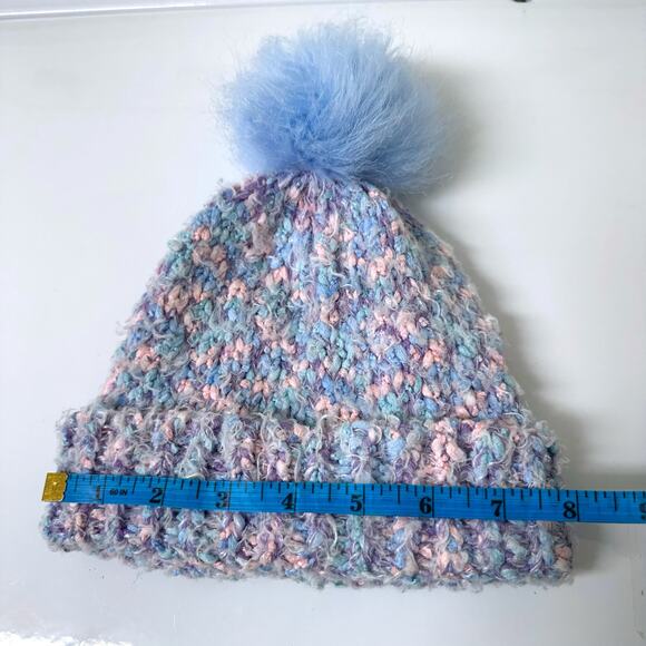 Addie & Tate Bouclé Pom-Pom Beanie, Toddler Girl’s Size 2-3T, Blue/ Pink - Picture 3 of 7